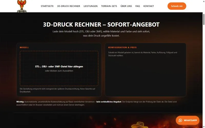 3D-Druck-Rechner zum Hochladen einer Datei mit sofortiger Preisschätzung